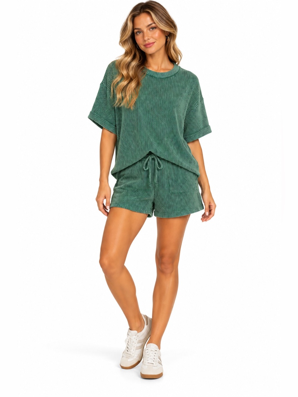 Zenana Women's Ribbed Short Set - Green Size Small Boutique